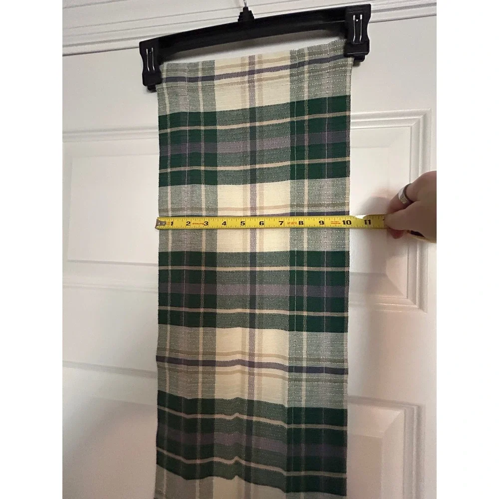 Vintage Sears Toughcord Green Plaid Valance/ Table Runner Perma-Prest x2